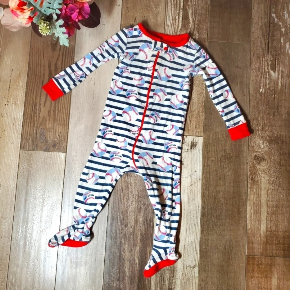 The Children's Place Size 12-18m 100% Cotton Dad's All Star Baseball Footed PJs